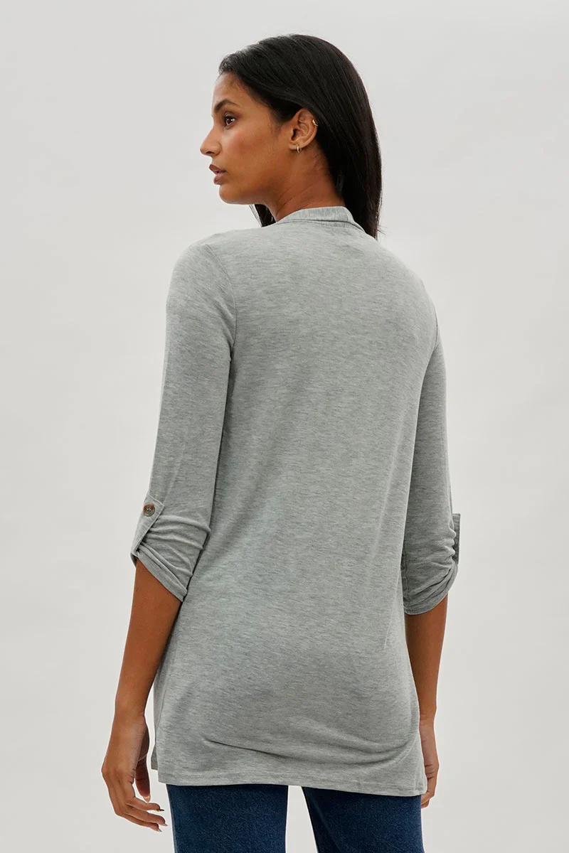 Fahrenheit Open Front Roll Up Sleeve Cardigan - Grey - Image 3