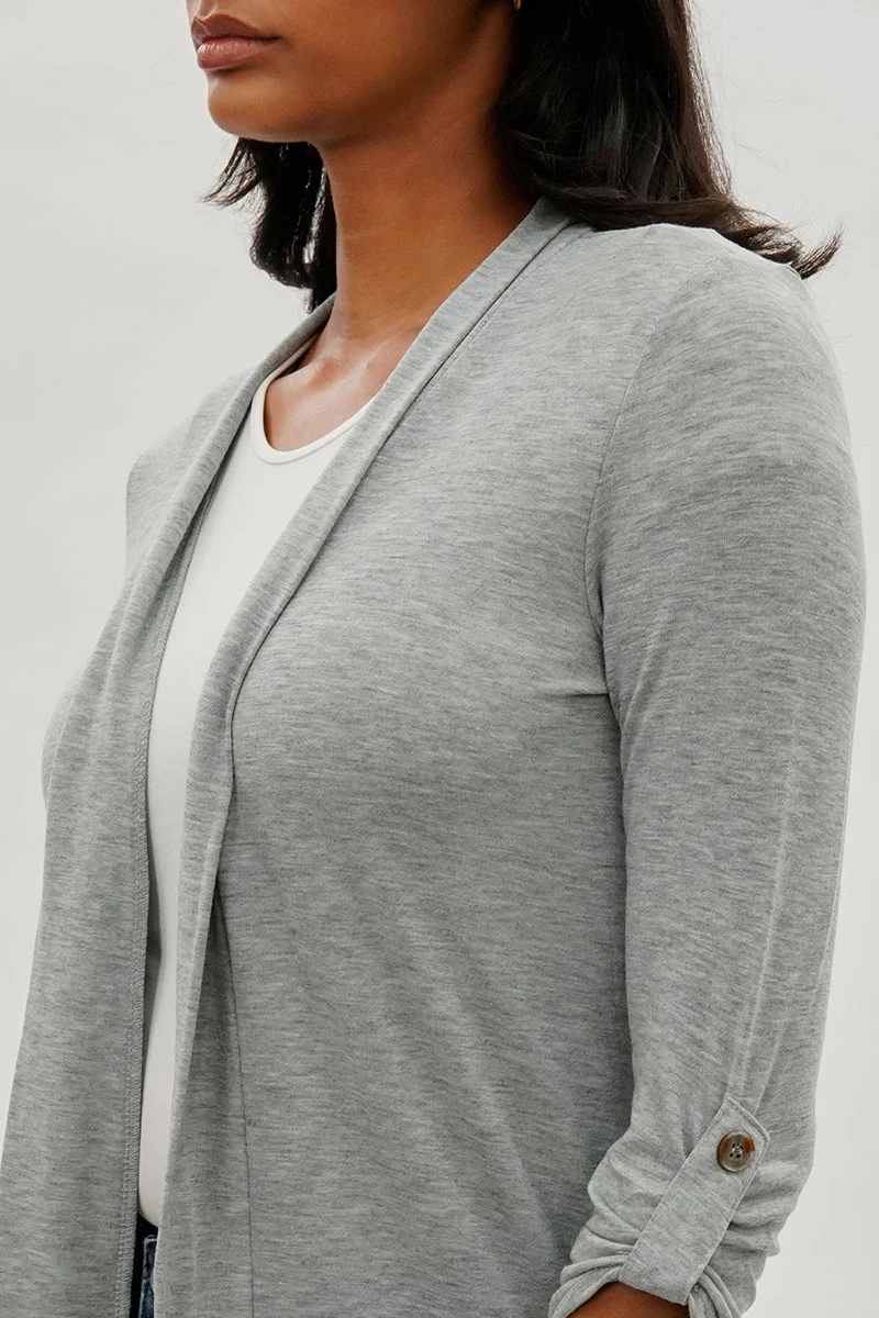 Fahrenheit Open Front Roll Up Sleeve Cardigan - Grey - Image 4