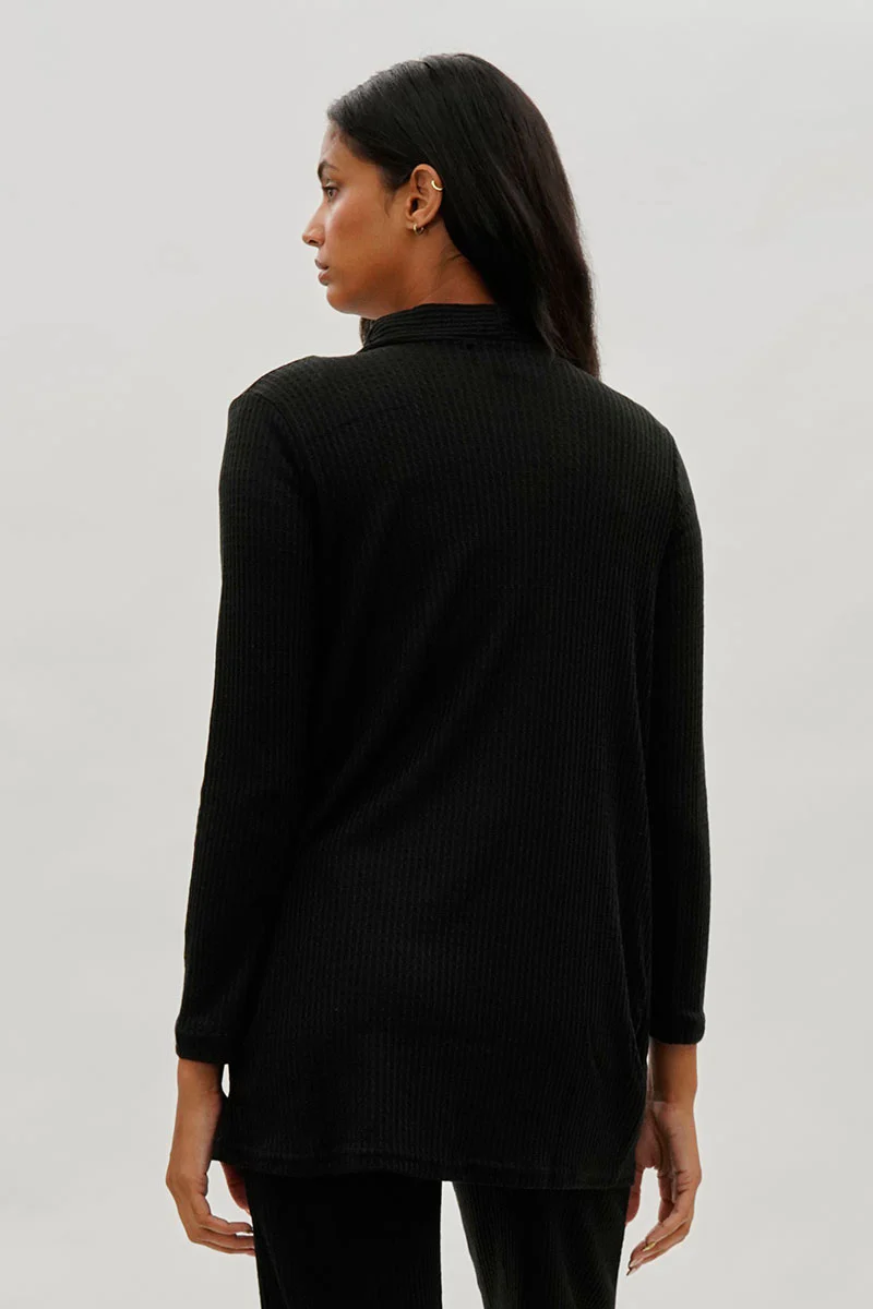 Fahrenheit Open Front Waffle Knit Cardigan - Black - Image 3