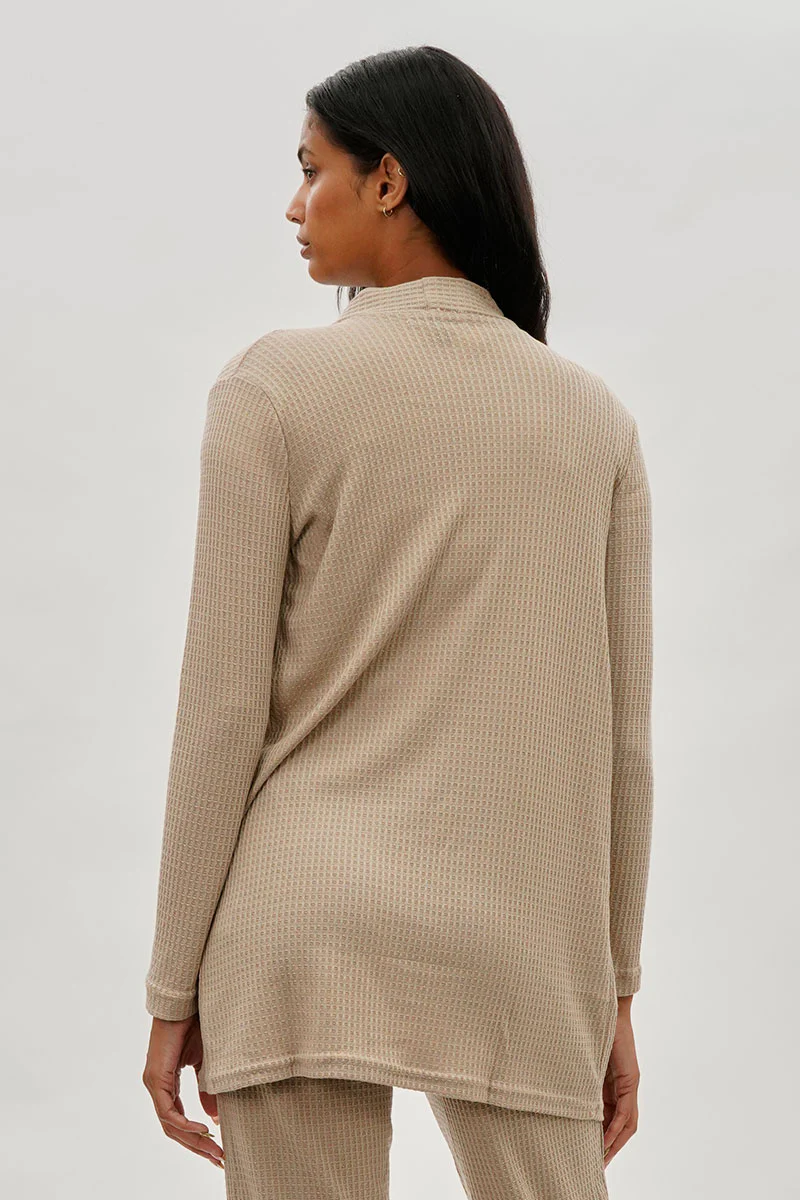 Fahrenheit Open Front Waffle Knit Cardigan - Beige - Image 3