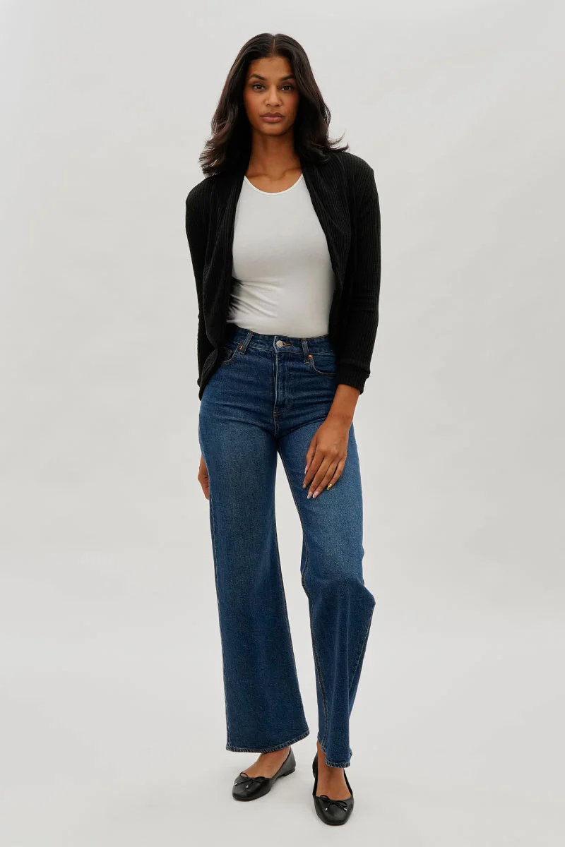 Fahrenheit Waffle Knit 3/4 Sleeve Cardigan - Black - Image 5