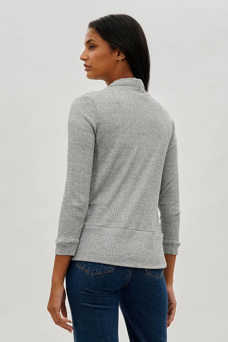 Fahrenheit Waffle Knit 3/4 Sleeve Cardigan - Grey - Image 3