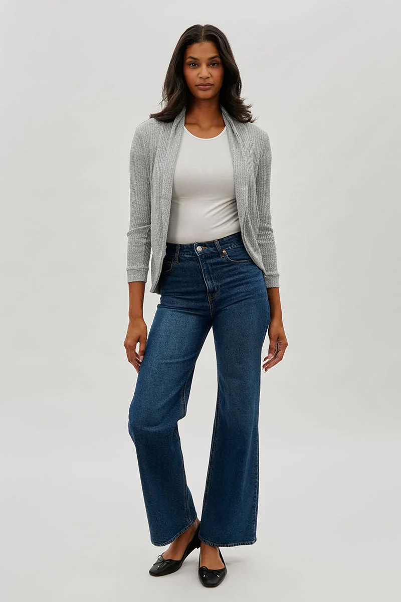 Fahrenheit Waffle Knit 3/4 Sleeve Cardigan - Grey - Image 5