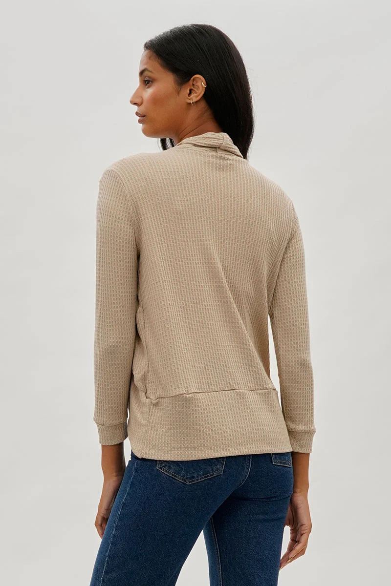 Fahrenheit Waffle Knit 3/4 Sleeve Cardigan - Beige - Image 3