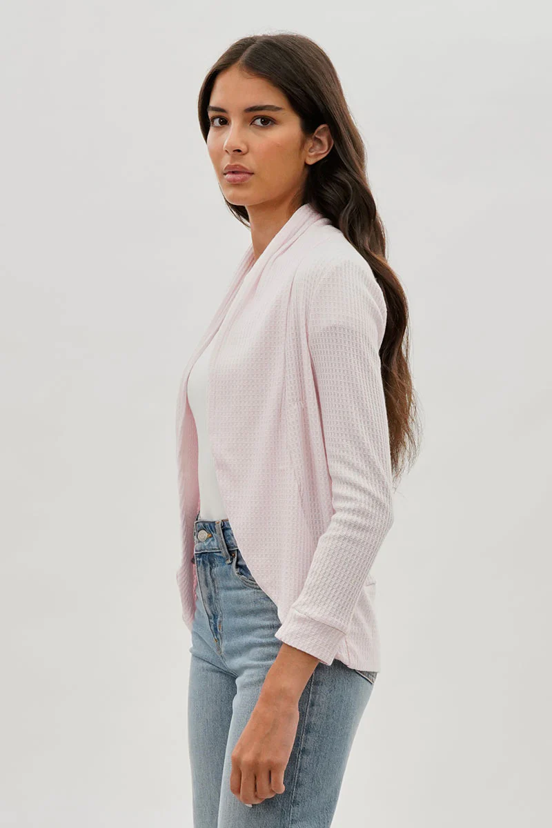 Fahrenheit Waffle Knit 3/4 Sleeve Cardigan - Blush - Image 2