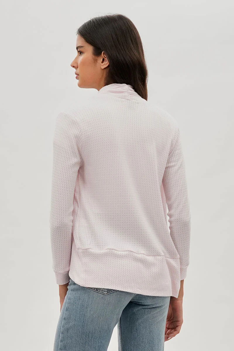 Fahrenheit Waffle Knit 3/4 Sleeve Cardigan - Blush - Image 3