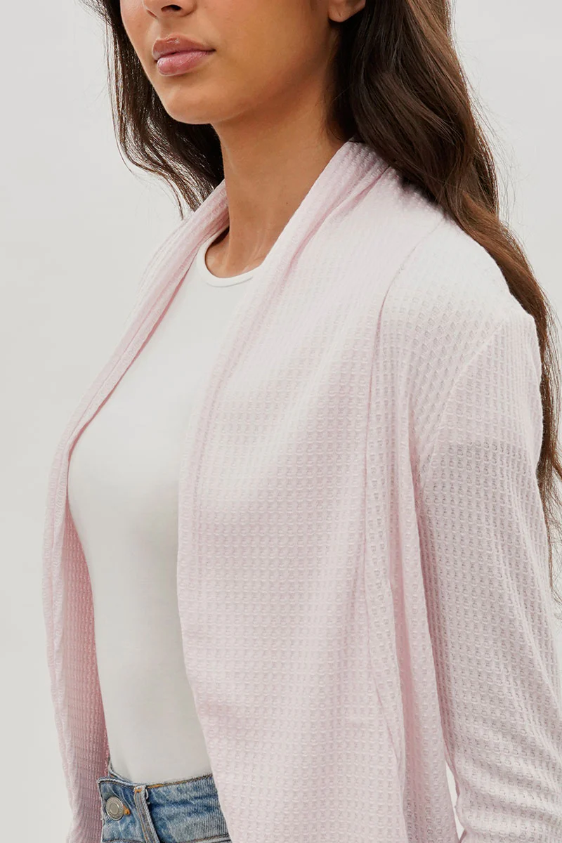 Fahrenheit Waffle Knit 3/4 Sleeve Cardigan - Blush - Image 4