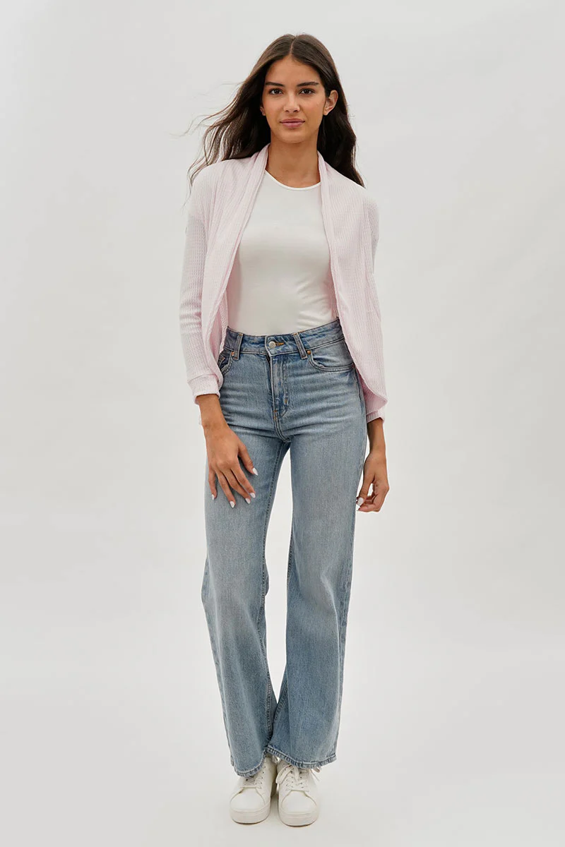 Fahrenheit Waffle Knit 3/4 Sleeve Cardigan - Blush - Image 5