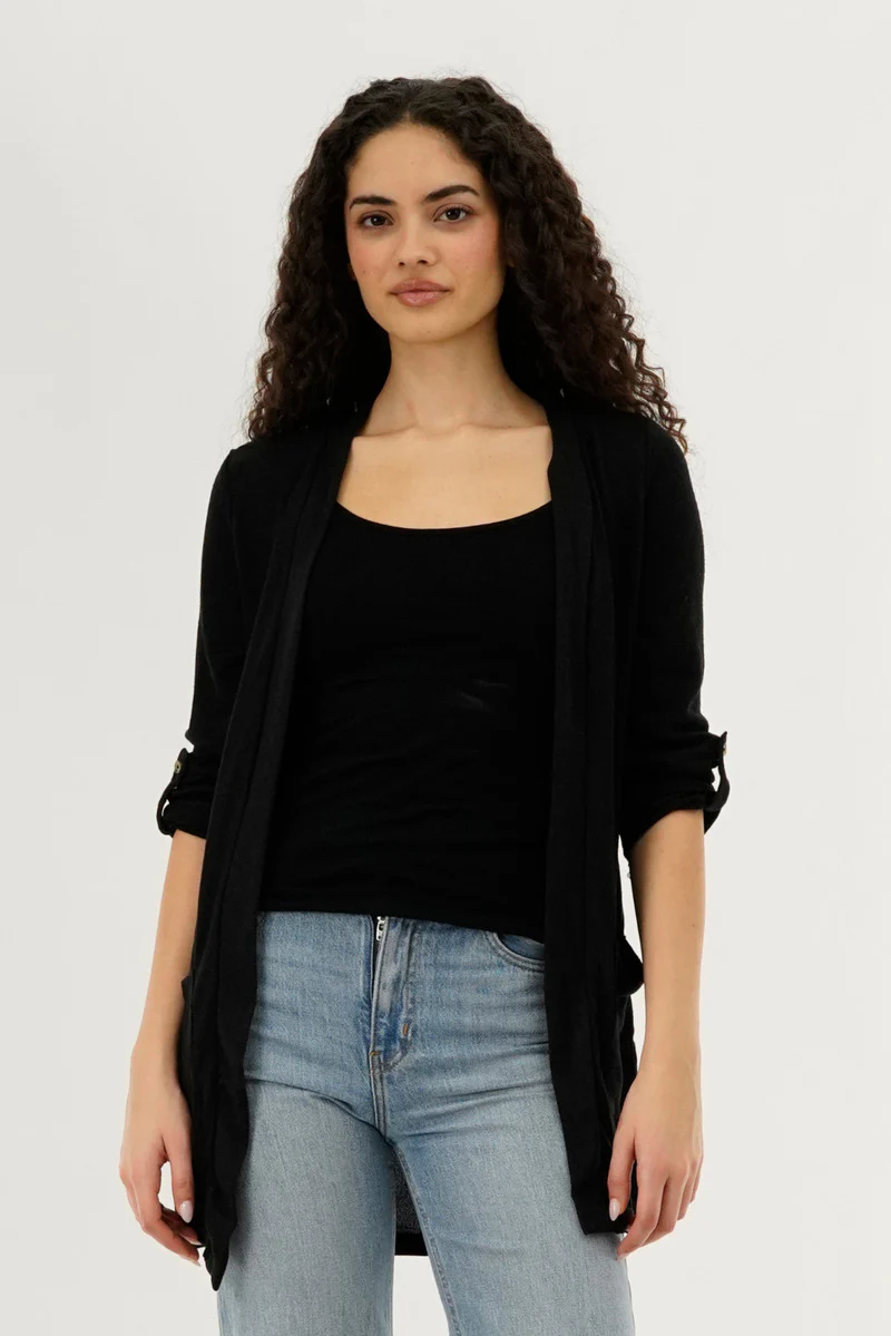 International INC Company Hip Length Open Cardigan - Black