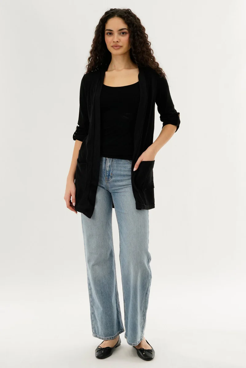 International INC Company Hip Length Open Cardigan - Black - Image 5