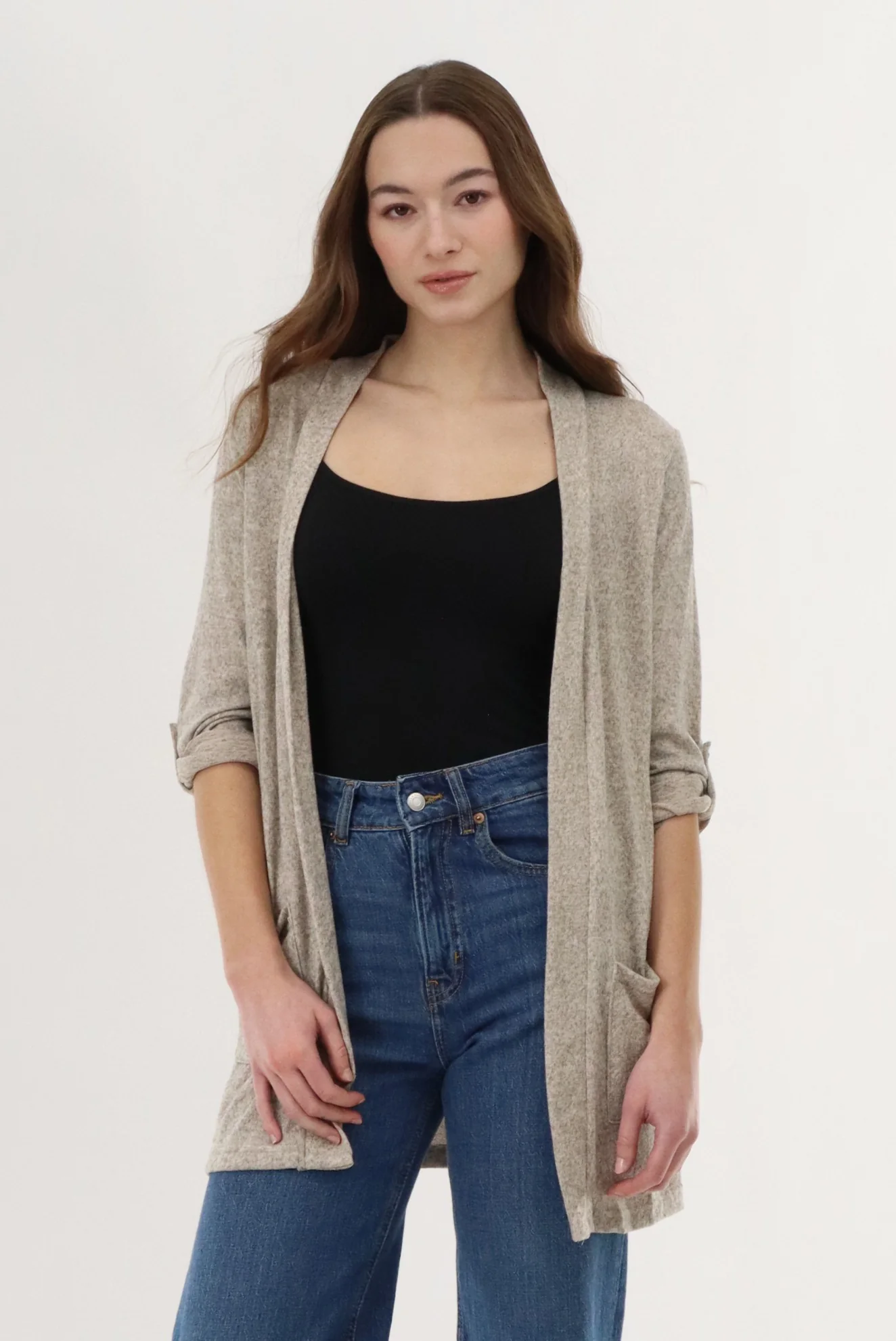 International INC Company Long Open Cardigan - Beige