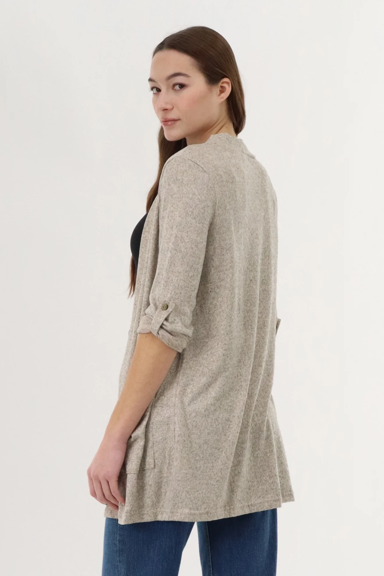 International INC Company Long Open Cardigan - Beige - Image 3