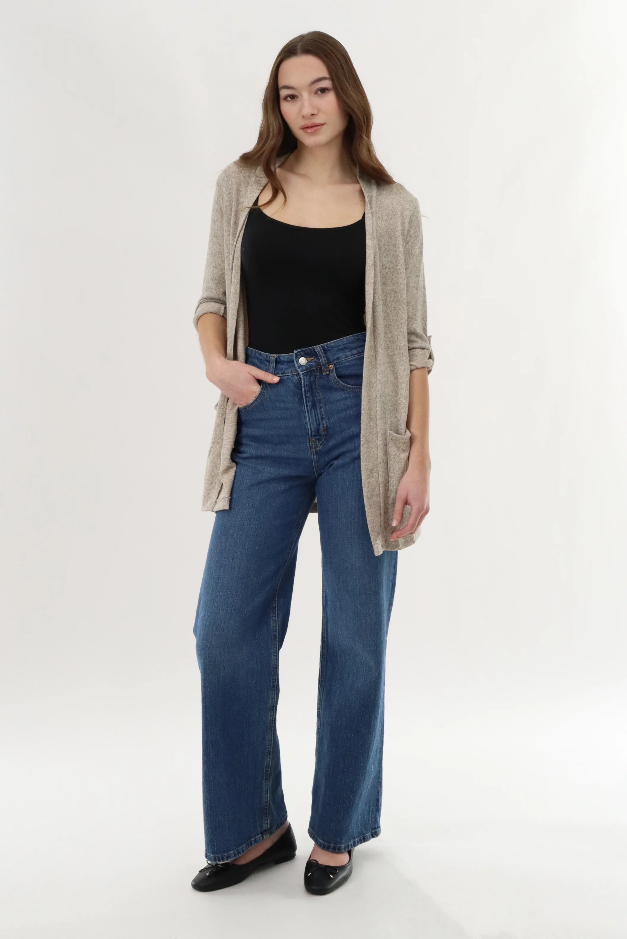 International INC Company Long Open Cardigan - Beige - Image 5