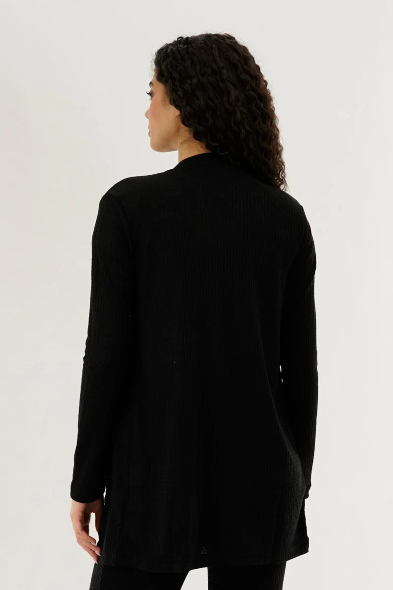 International INC Company Waffle Knit Open Cardigan - Black - Image 3