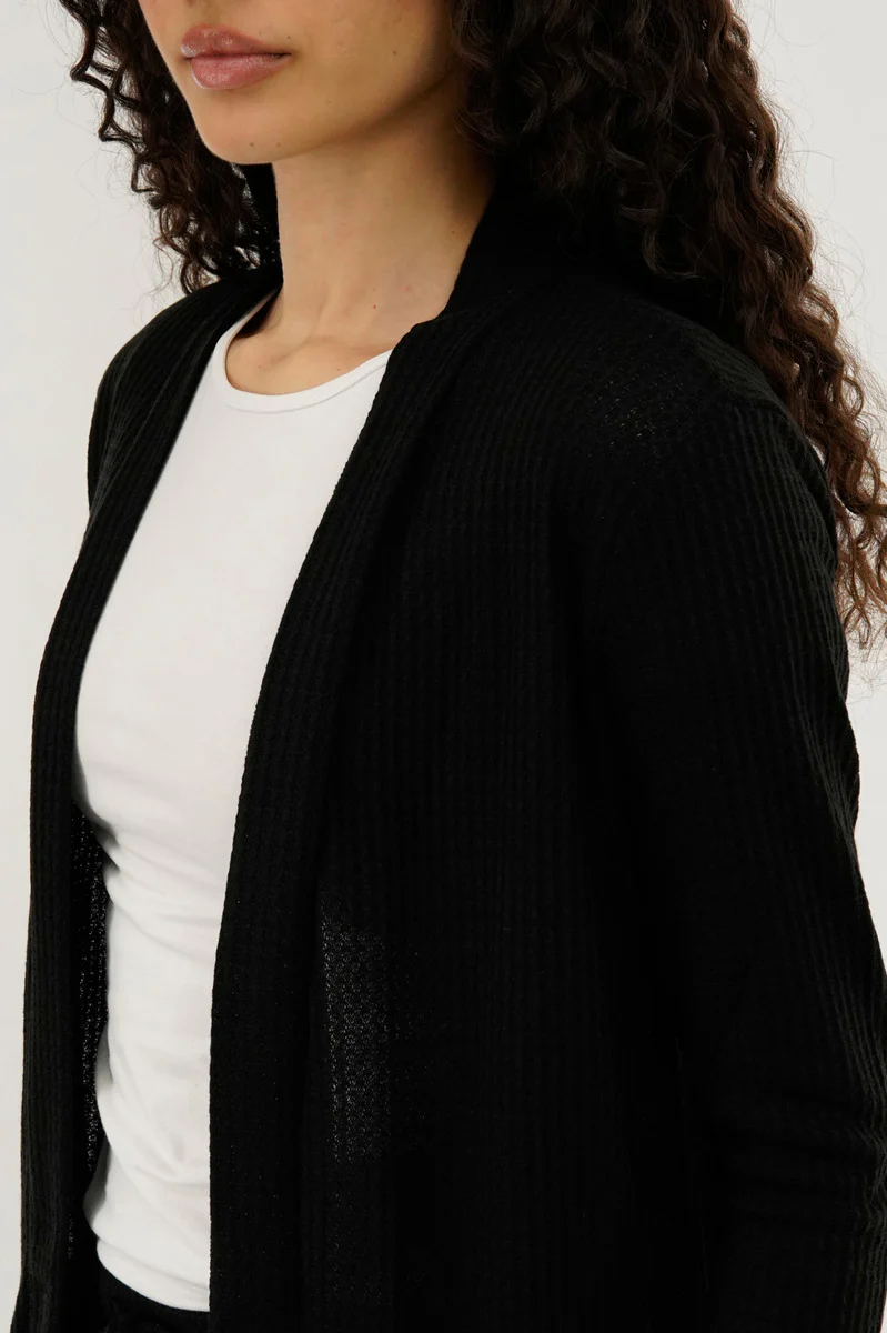International INC Company Waffle Knit Open Cardigan - Black - Image 4