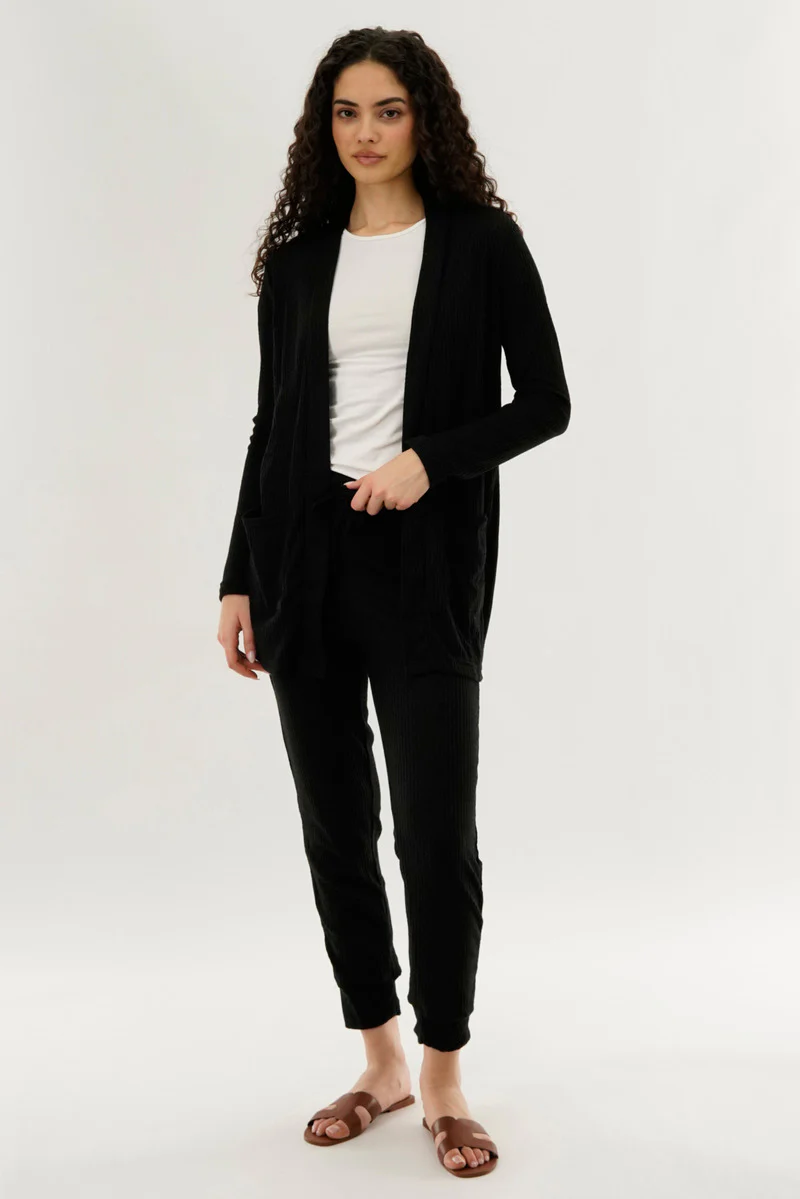 International INC Company Waffle Knit Open Cardigan - Black - Image 5