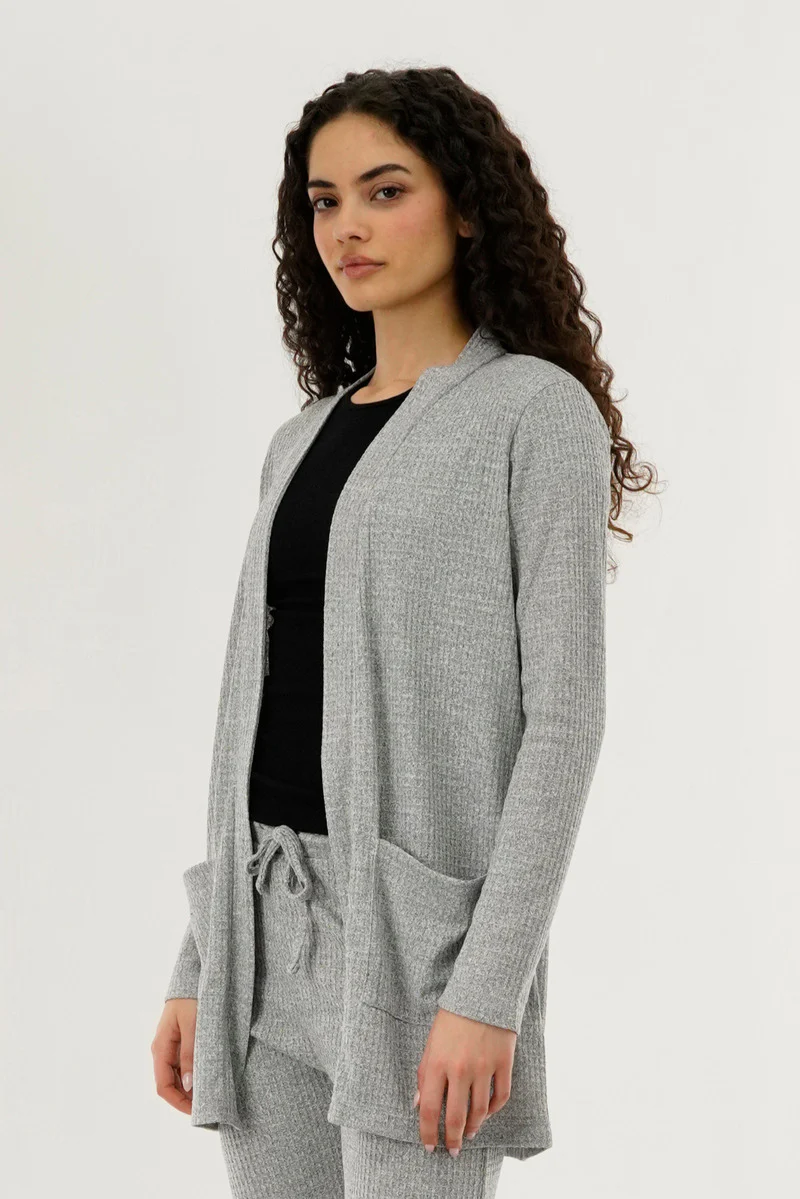 International INC Company Waffle Knit Open Cardigan - Grey - Image 2