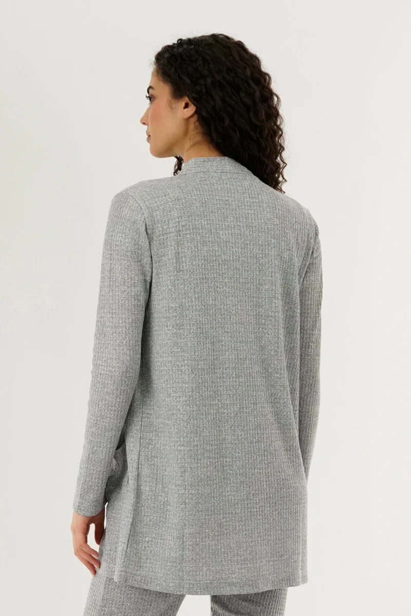 International INC Company Waffle Knit Open Cardigan - Grey - Image 3