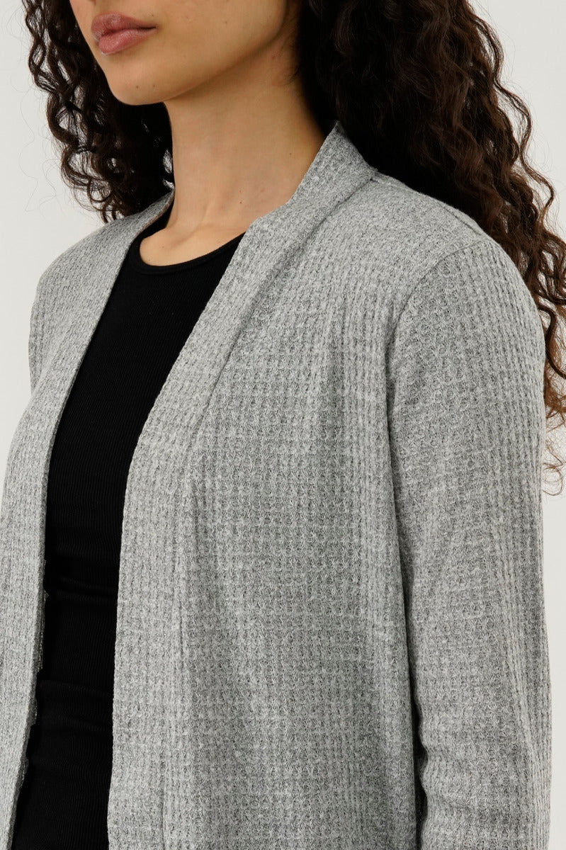 International INC Company Waffle Knit Open Cardigan - Grey - Image 4
