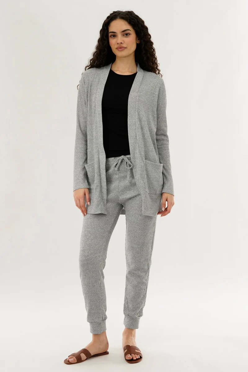 International INC Company Waffle Knit Open Cardigan - Grey - Image 5