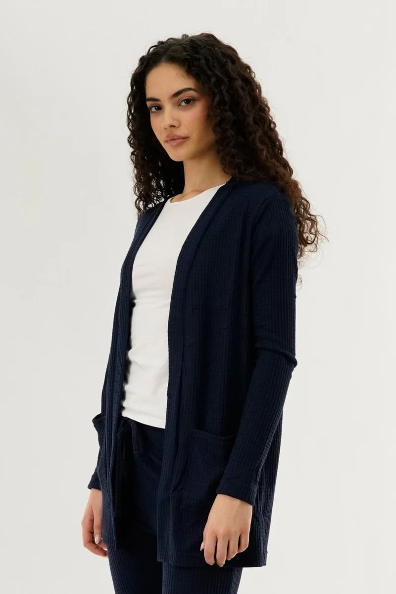 International INC Company Waffle Knit Open Cardigan - Navy - Image 2