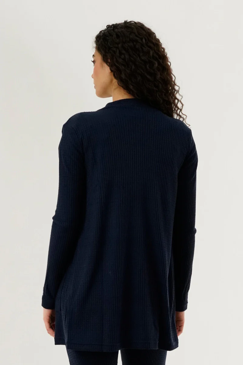 International INC Company Waffle Knit Open Cardigan - Navy - Image 3