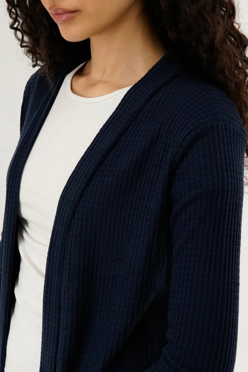 International INC Company Waffle Knit Open Cardigan - Navy - Image 4