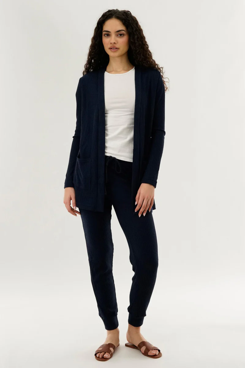 International INC Company Waffle Knit Open Cardigan - Navy - Image 5