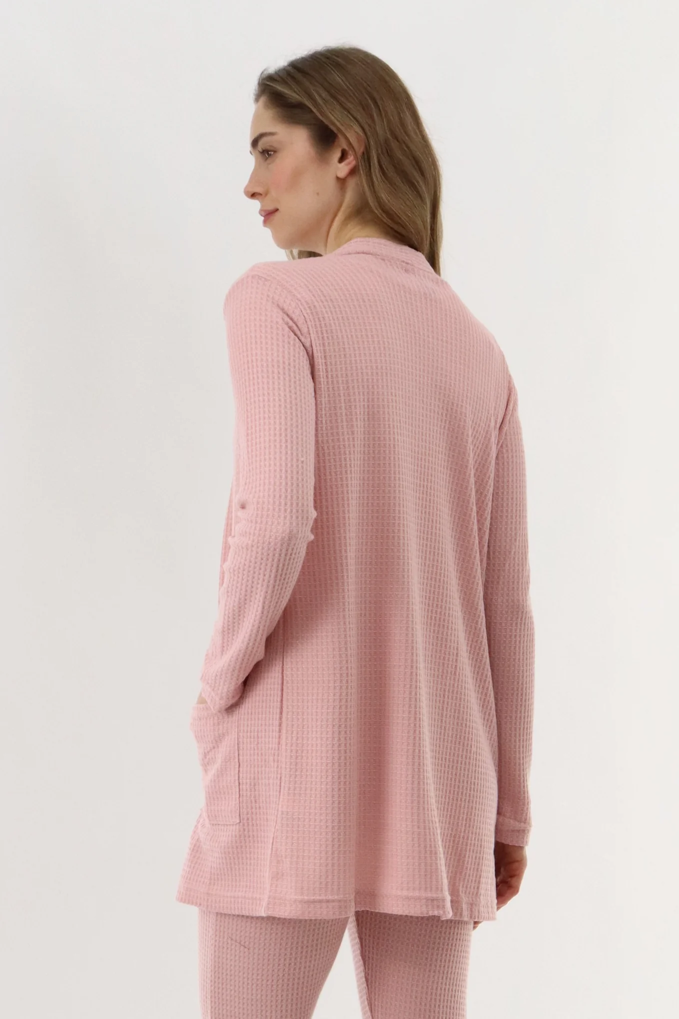 International INC Company Waffle Knit Open Front Cardigan - Blush - Image 3