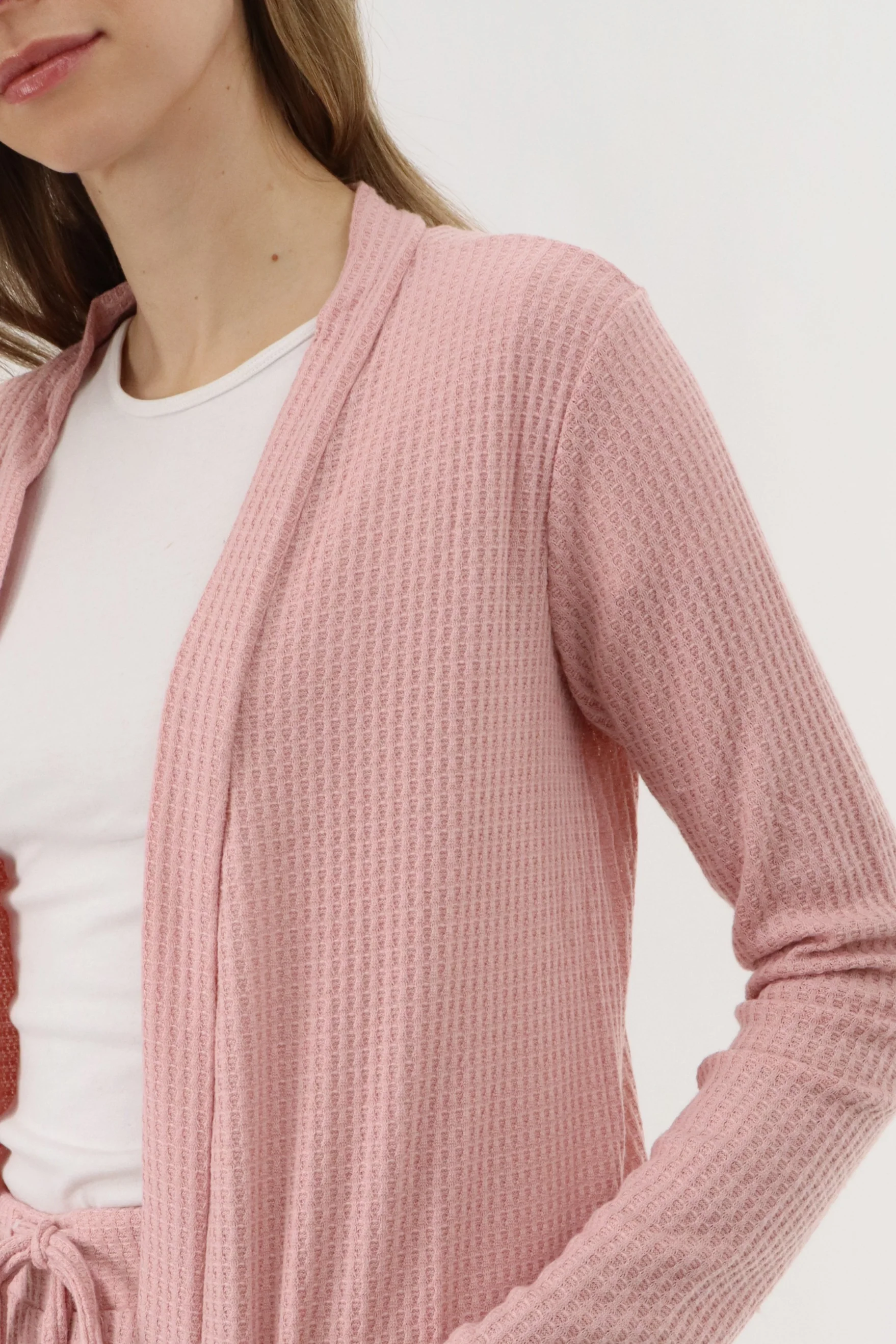 International INC Company Waffle Knit Open Front Cardigan - Blush - Image 4