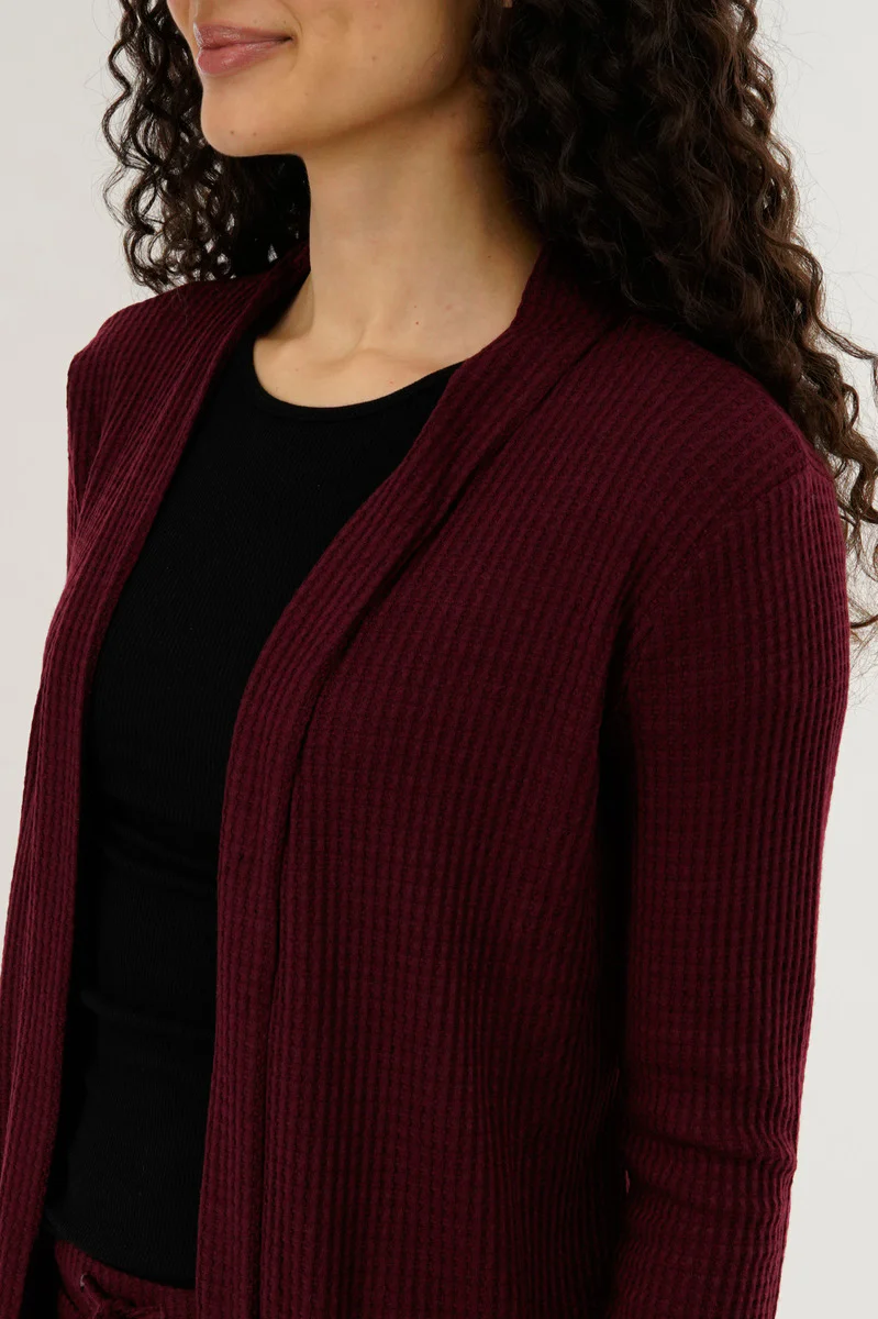 International INC Company Waffle Knit Open Cardigan - Burgundy - Image 4
