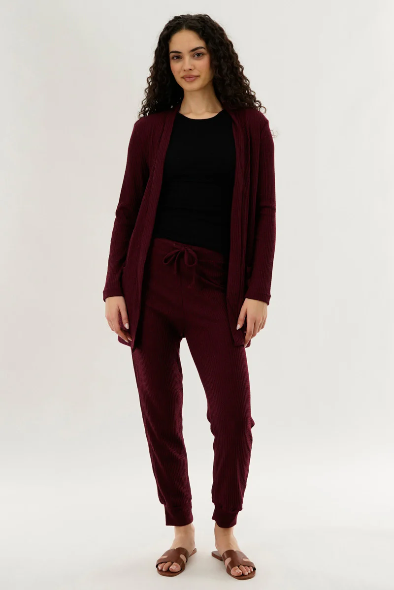 International INC Company Waffle Knit Open Cardigan - Burgundy - Image 5
