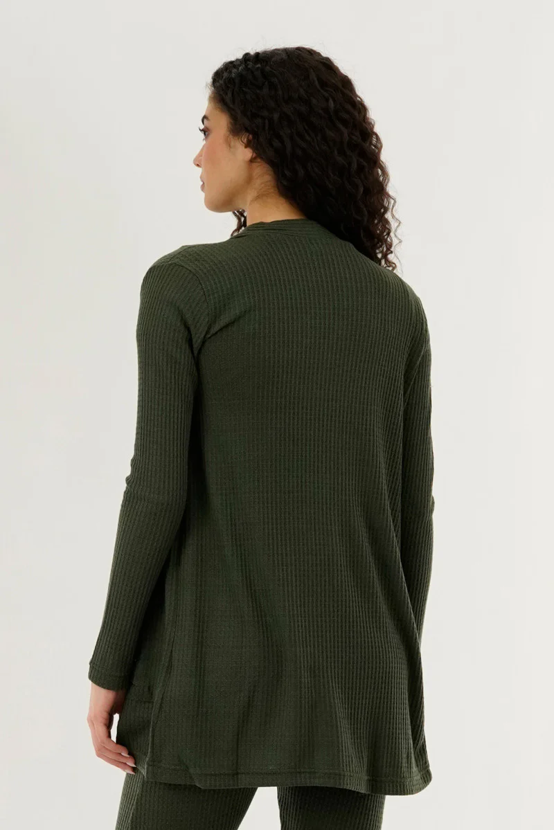 International INC Company Waffle Knit Open Cardigan - Green - Image 3