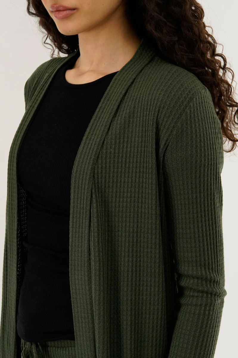 International INC Company Waffle Knit Open Cardigan - Green - Image 4