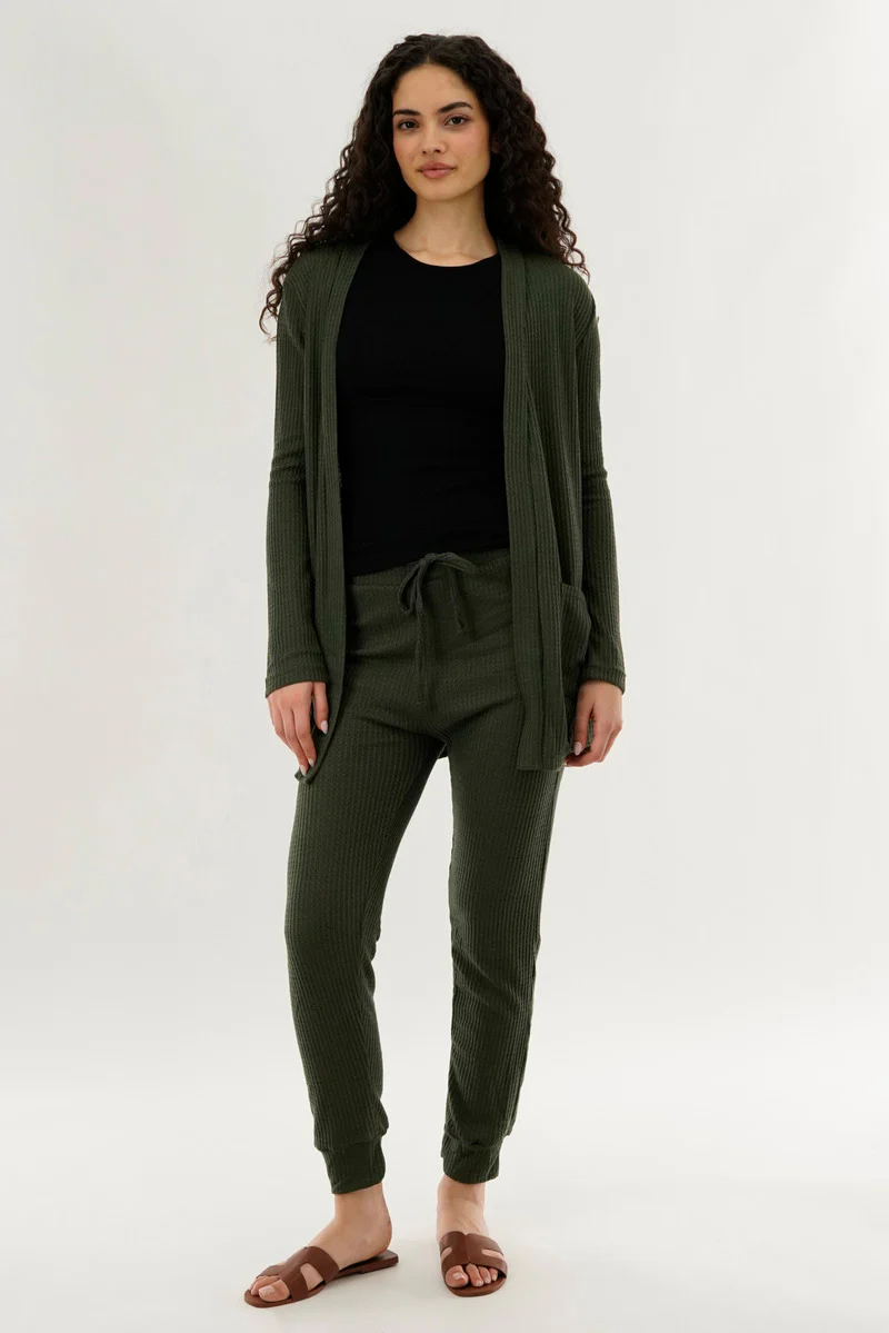 International INC Company Waffle Knit Open Cardigan - Green - Image 5