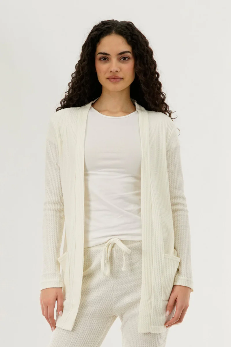 International INC Company Waffle Knit Open Cardigan - Cream