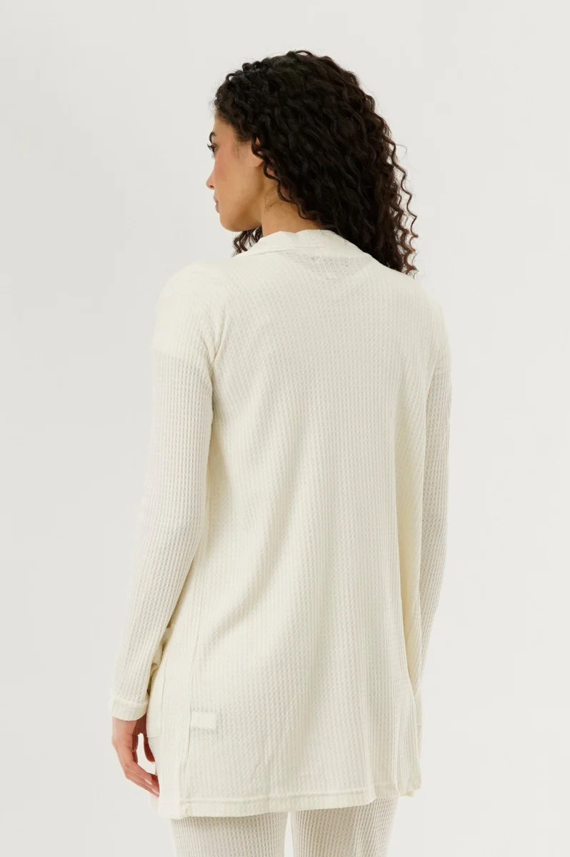 International INC Company Waffle Knit Open Cardigan - Cream - Image 3