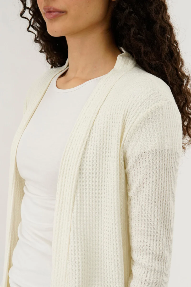 International INC Company Waffle Knit Open Cardigan - Cream - Image 4