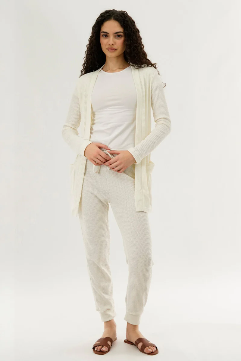 International INC Company Waffle Knit Open Cardigan - Cream - Image 5