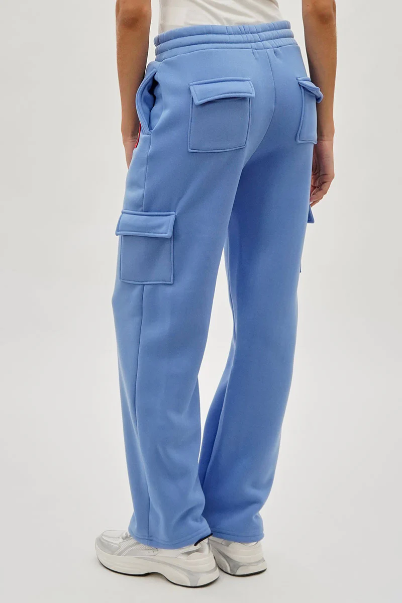Fahrenheit Wide Leg Cargo Sweatpants - Blue - Image 3