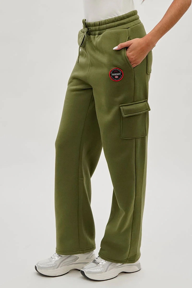 Fahrenheit Wide Leg Cargo Sweatpants - Olive - Image 2