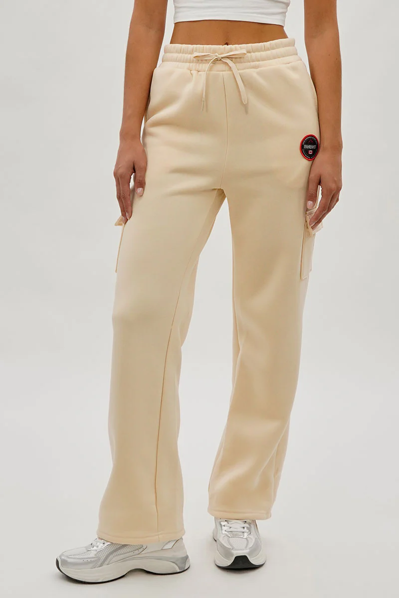 Fahrenheit Wide Leg Cargo Sweatpants - Cream