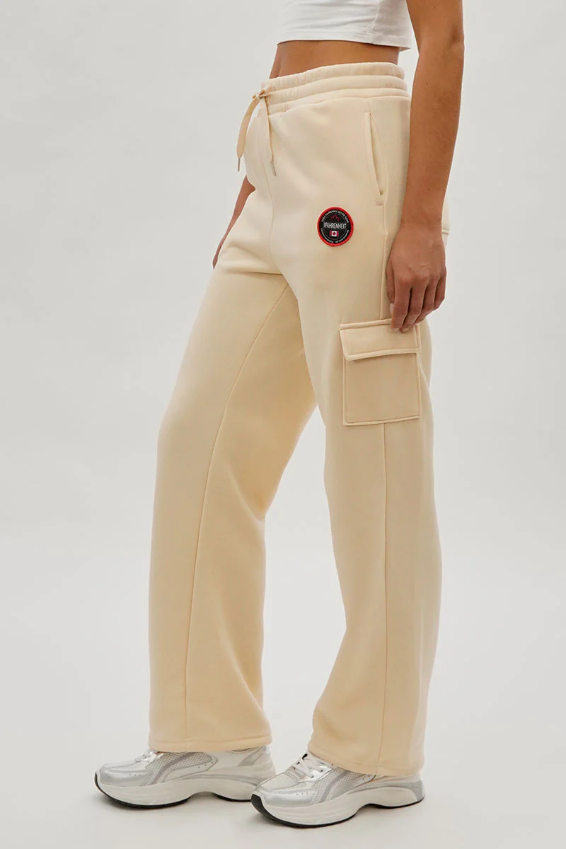Fahrenheit Wide Leg Cargo Sweatpants - Cream - Image 2