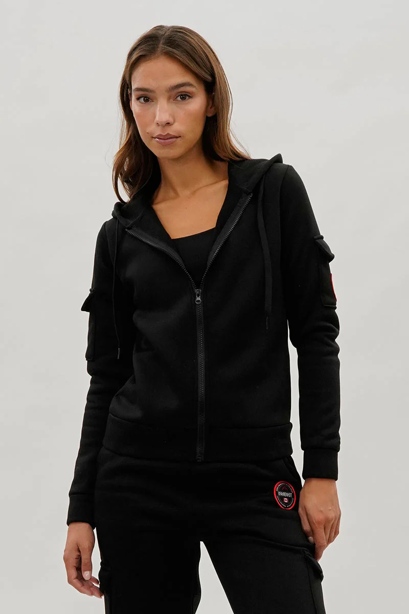 Fahrenheit Zip Up Utility Pocket Hoodie - Black