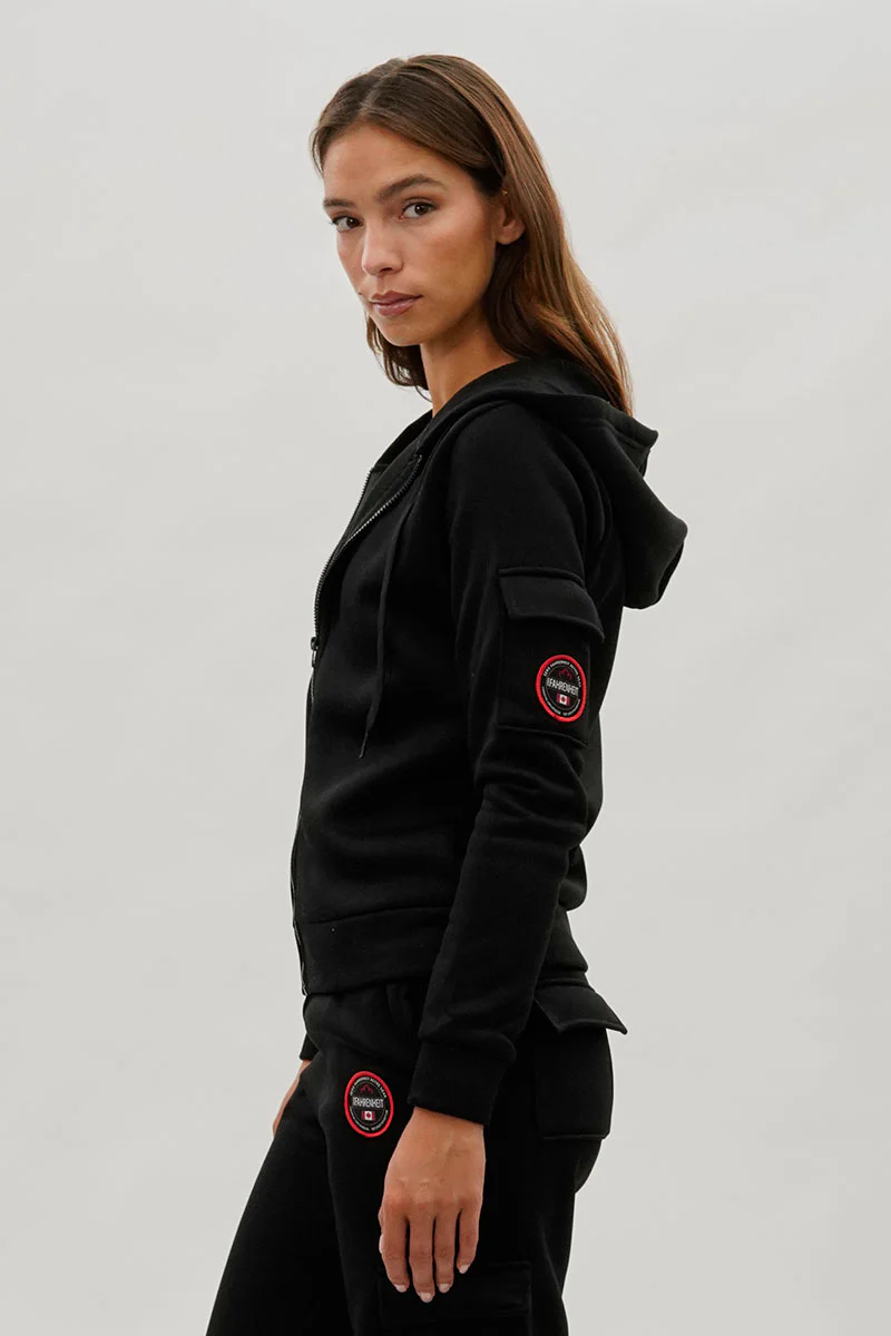 Fahrenheit Zip Up Utility Pocket Hoodie - Black - Image 2