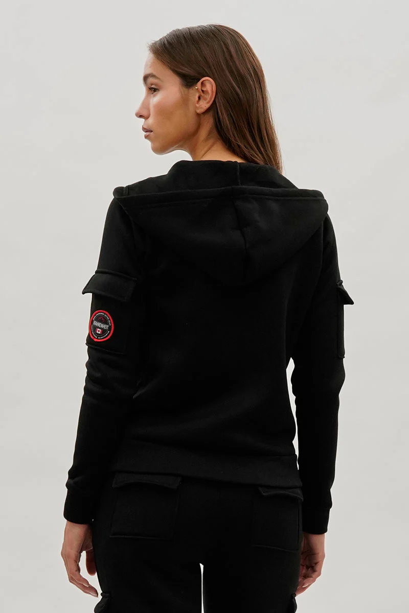 Fahrenheit Zip Up Utility Pocket Hoodie - Black - Image 3