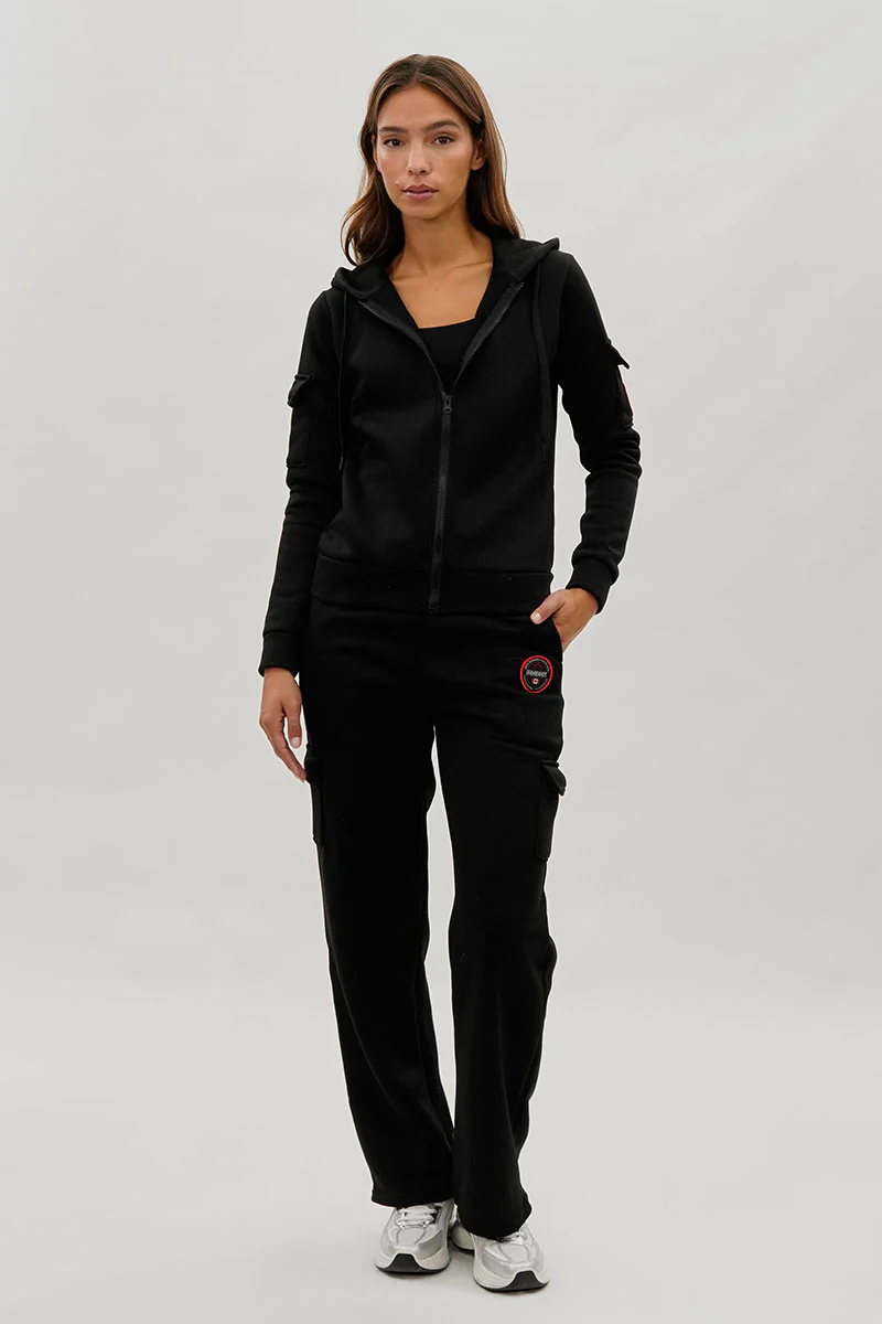 Fahrenheit Zip Up Utility Pocket Hoodie - Black - Image 5