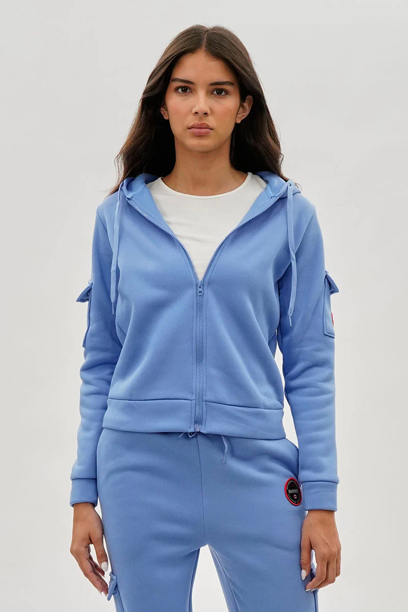 Fahrenheit Utility Pocket Zip Up Hoodie - Blue