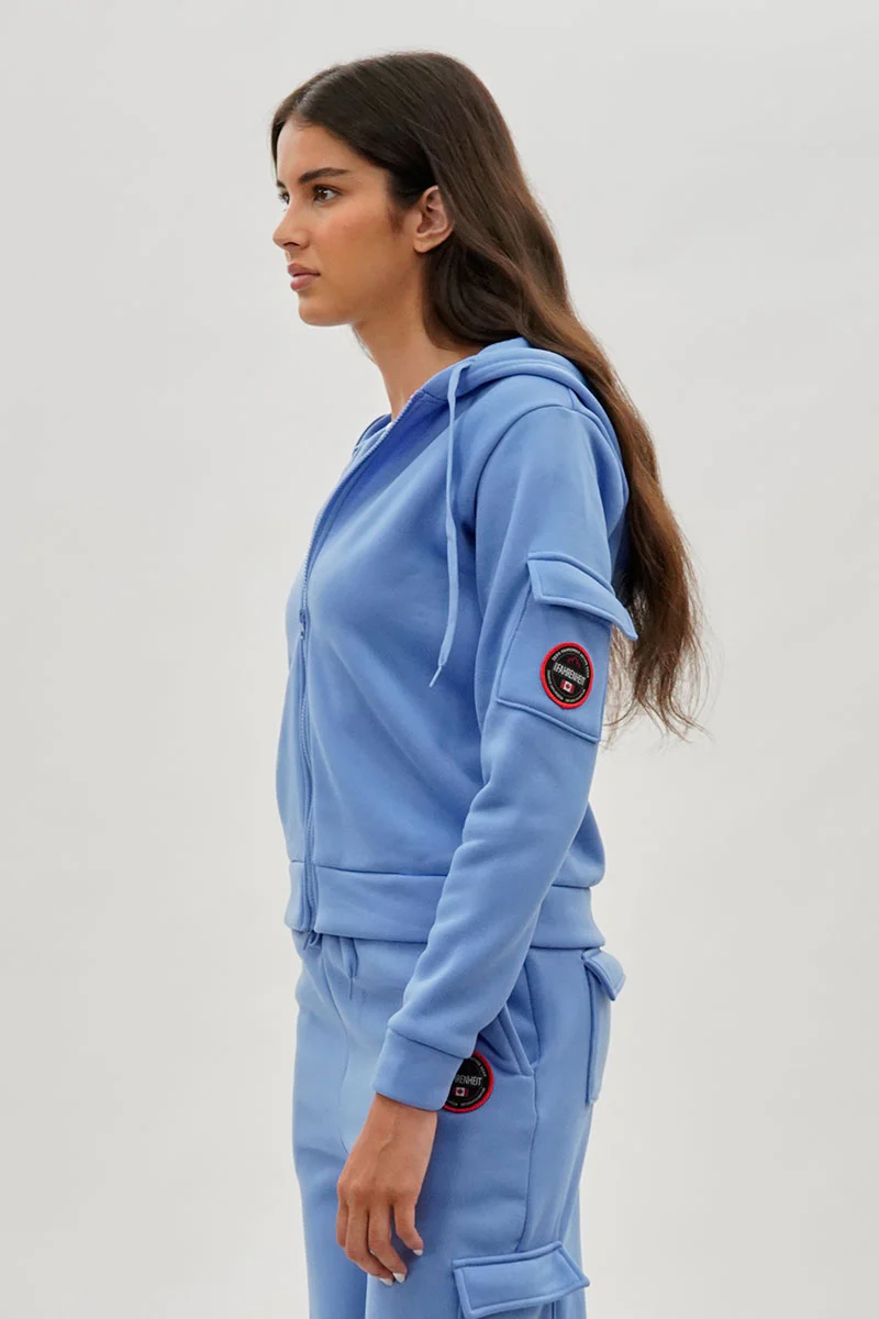 Fahrenheit Utility Pocket Zip Up Hoodie - Blue - Image 2