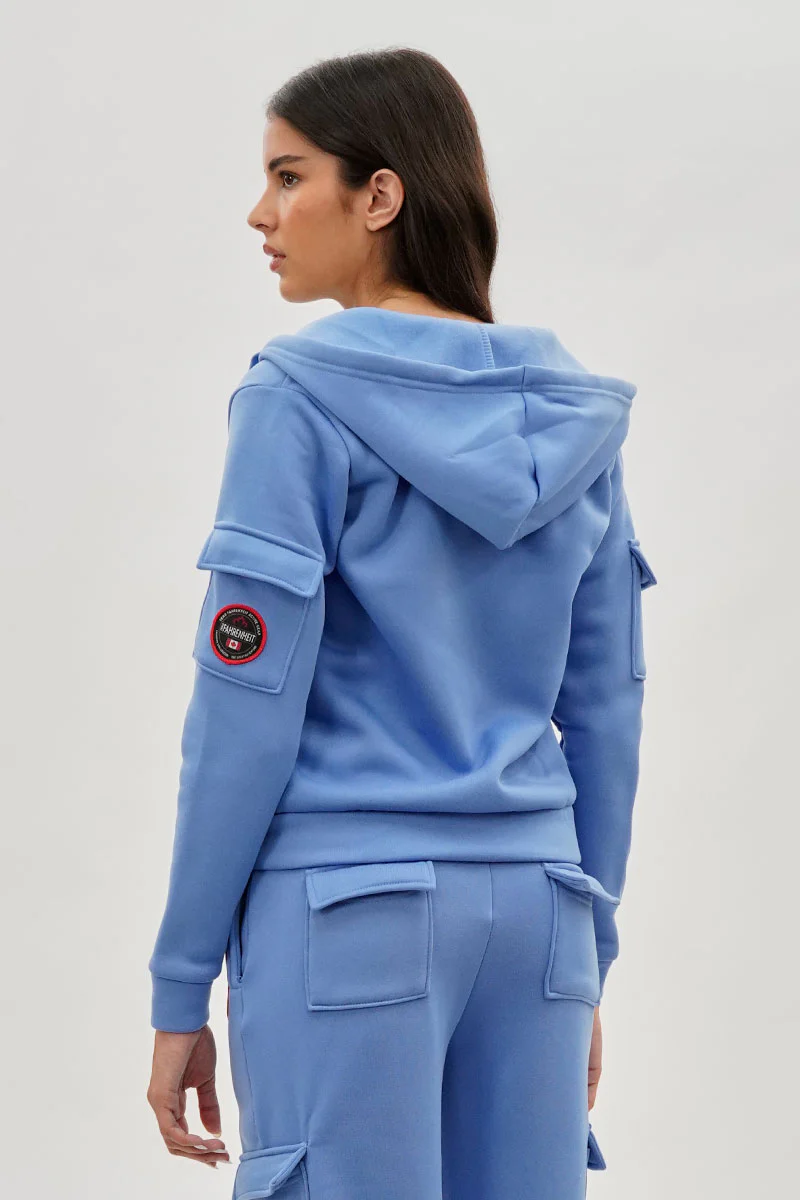 Fahrenheit Utility Pocket Zip Up Hoodie - Blue - Image 3